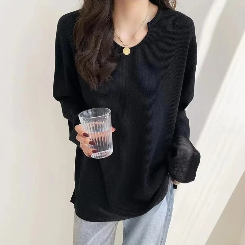 Spring Summer New Long Sleeve Loose T Shirts Solid Color Simplicity All-match Youth Casual Tops Fashion Harajuku Women Clothing