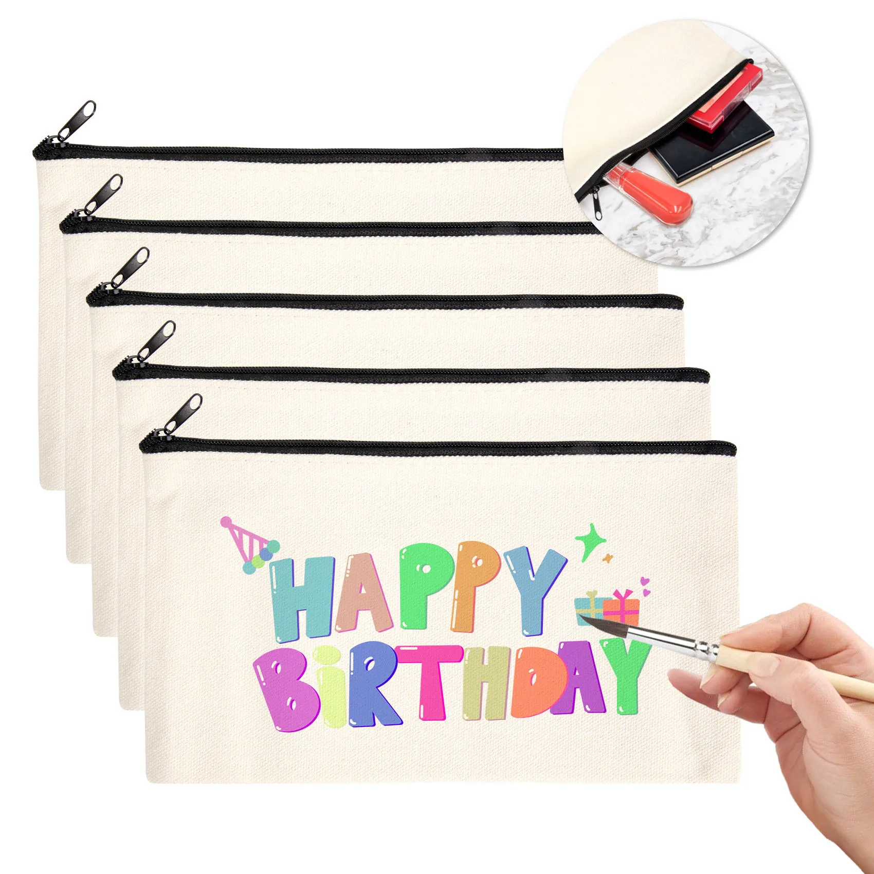 새로운 50Pcs 캔버스 지퍼 가방 연필 케이스 화장품 가방 빈 가방 DIY 공예 가방 화장품 가방 화장품 가방 DIY 공예 학교