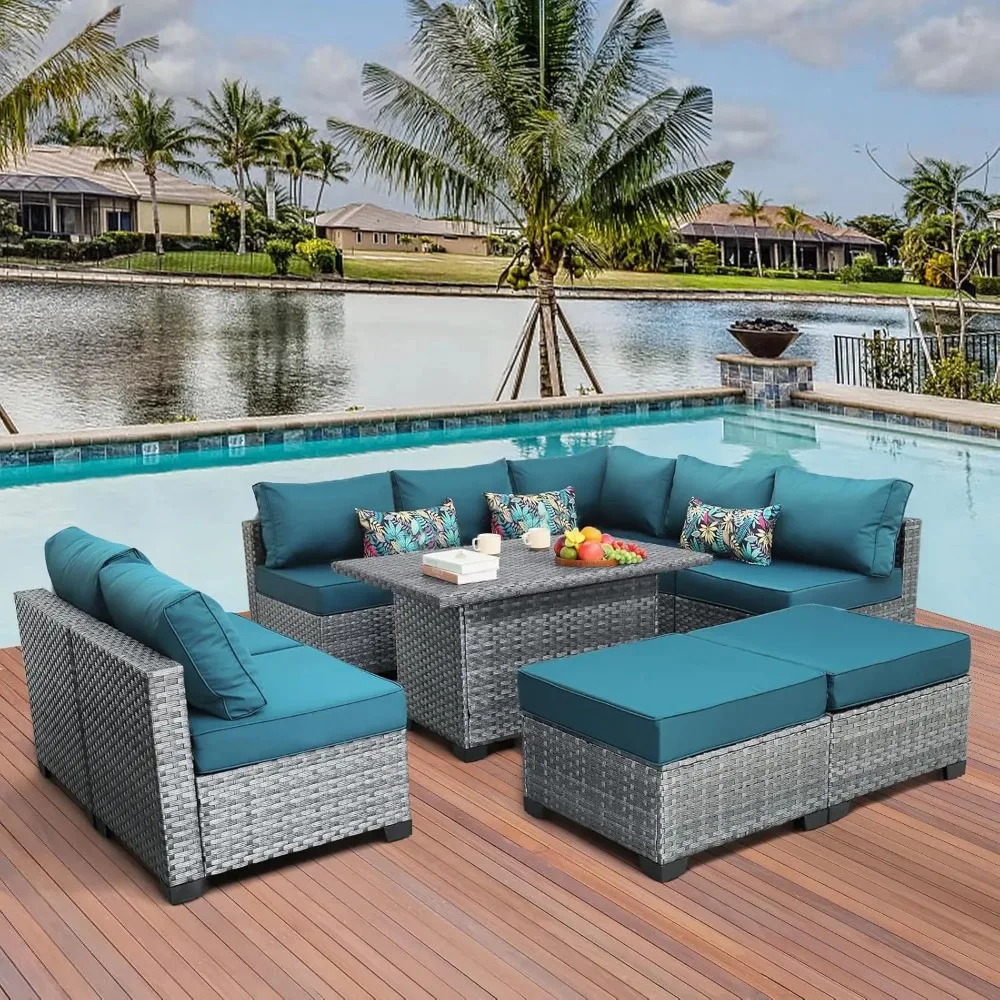 

0-Piece Outdoor PE Wicker Sofa All-Weather Sectional Couch Conversation Sets Rattan Furniture Set with Washable Cushions