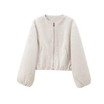 Women’s Cropped Fleece Bomber 5 MUJER Fleece Bomber Jackets for Women Soft Zipper Woman's Sports Jacket Casual Cropped Jacket Women Long Sleeve Coats Outerwears 5