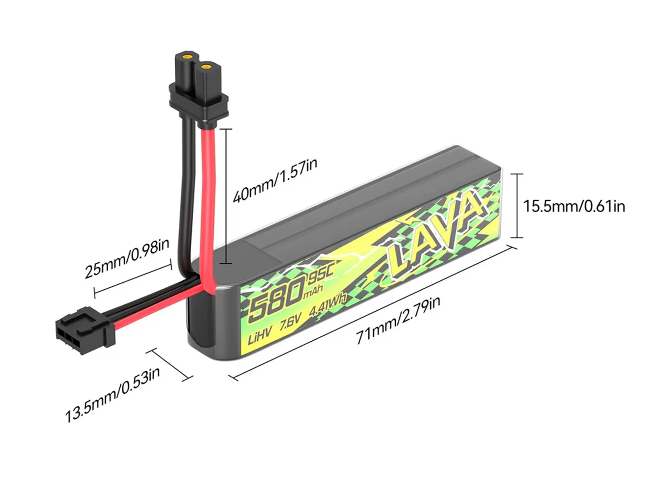 BETAFPV 95C LAVA II 2S Battery 580mAh/ 680mAh XT30 Plug for Pavo Pico II, Pavo Femto, FPV Racing Drone Airplanes view 2