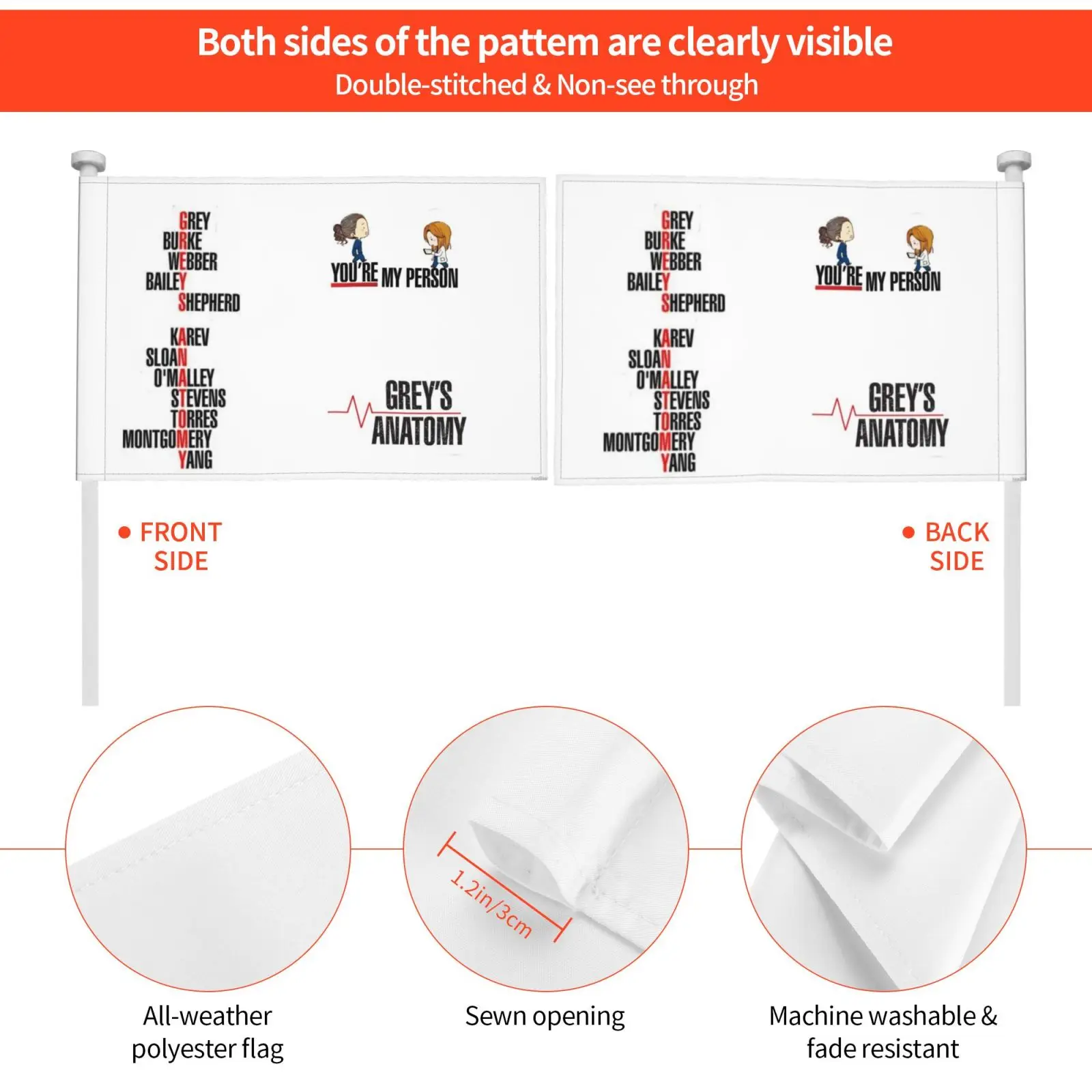 علم السيارة للديكور الخارجي باللون الرمادي، علم السيارة باللون الرمادي S Anatomy Derek Shepherd Meredith Gray Twisted Sisters You Re My Person