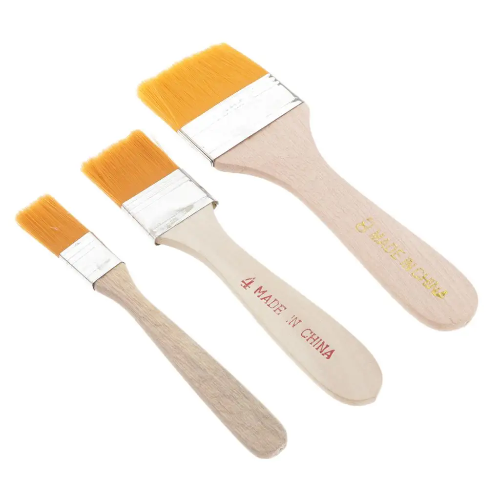 3pcs Wooden Handle Nylon Paint Painting Brush for Acrylic Oil