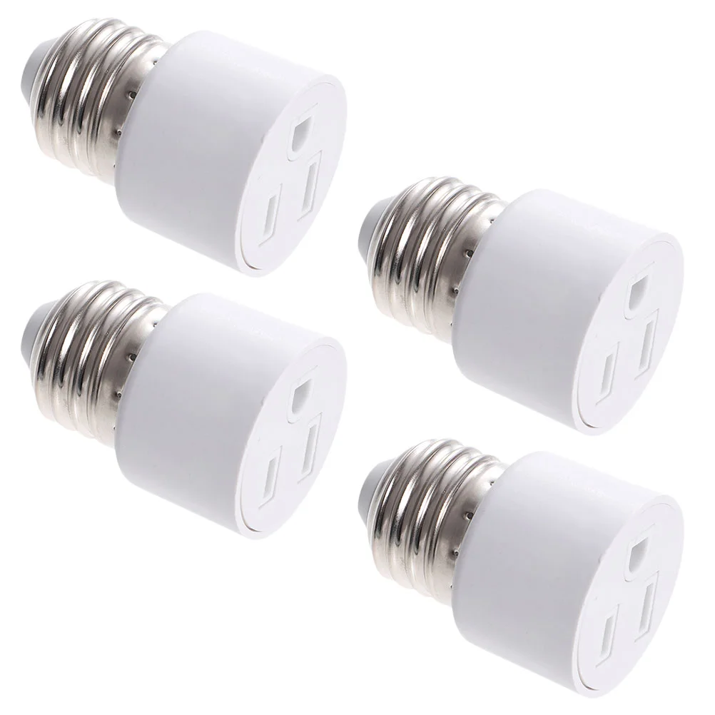 4 Pcs Bulb Light Socket Converter Outlet Plug E27 Splitter To Adapter White 3-prong