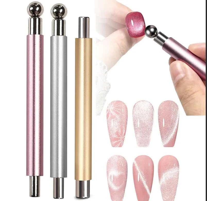 2pc Cat-Eye Magnetic Ball Stick 6/8mm Double-head Pink Cylindrical Nail Magnetic Pen Glass Beads Wide Light Effect Manicure Tool