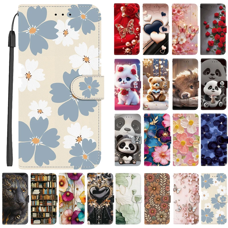Elegant Colored Flower Wallet Phone Case For Motorola MOTO G 5G 2026 Power Play 2025 Magnetic Flip Leather Cover Cute 3D Pattern