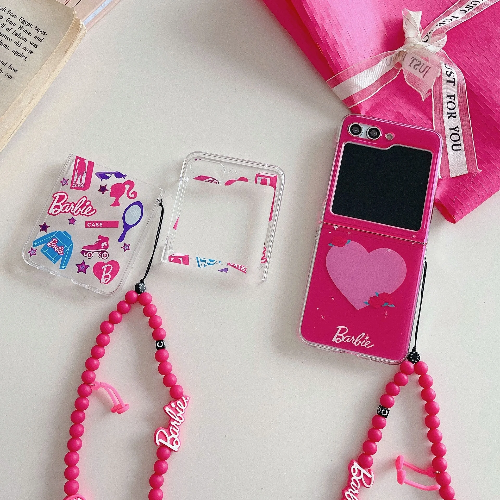 3D Love Heart Pink Girls Barbie Hat Bracelet Case For Samsung ZFlip5 ZFlip 5 4 3 Folding Clear PC Cover Luxury Gift High Heels