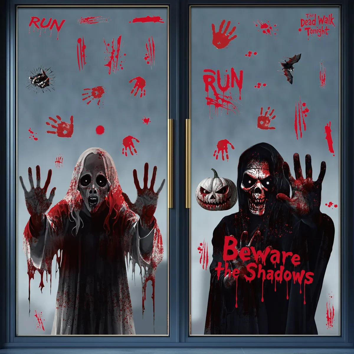 Halloween Static Cling Stickers Scary Ghost Woman Bloody Handprint Window Decals Spooky Party Home Decor Horror Decorations