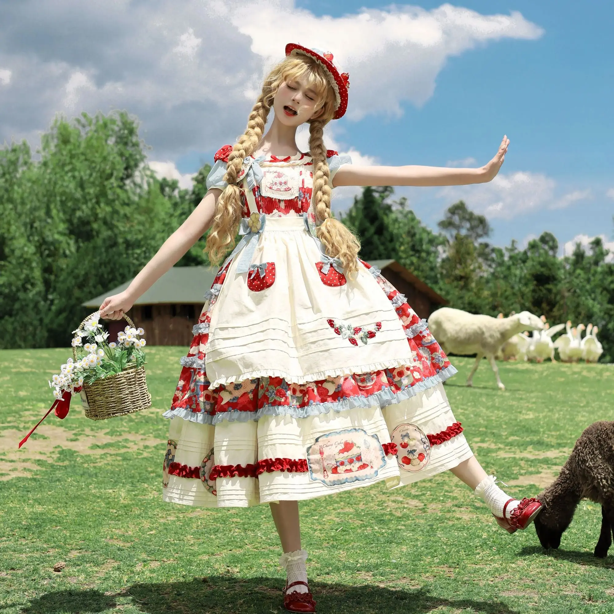 MAGOGO japonais doux Lolita fraise OP robe femmes Kawaii mignon imprimé tablier Cosplay princesse robes de soirée robe Vintage