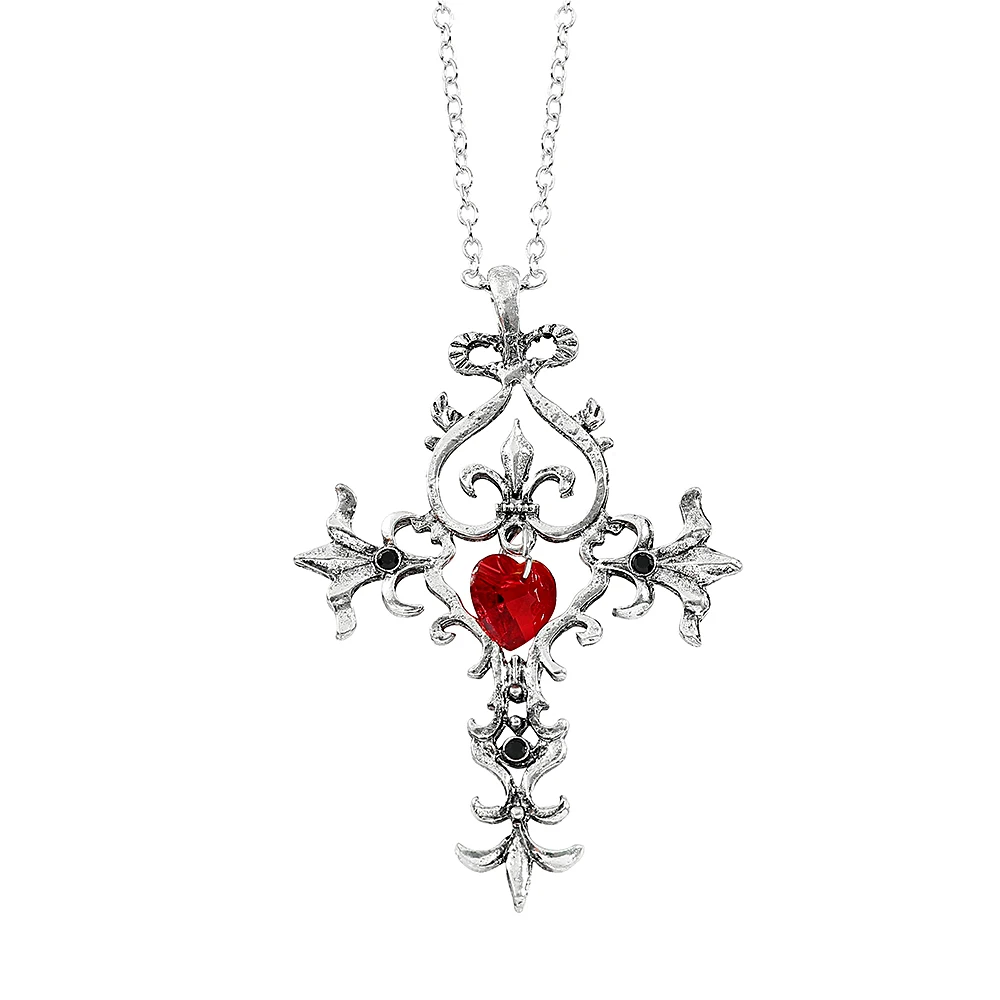 The Vampire Diaries Perimeter Necklace Retro Gothic Red Heart Cross Neckchain For Friends Halloween Party Jewelry Gifts