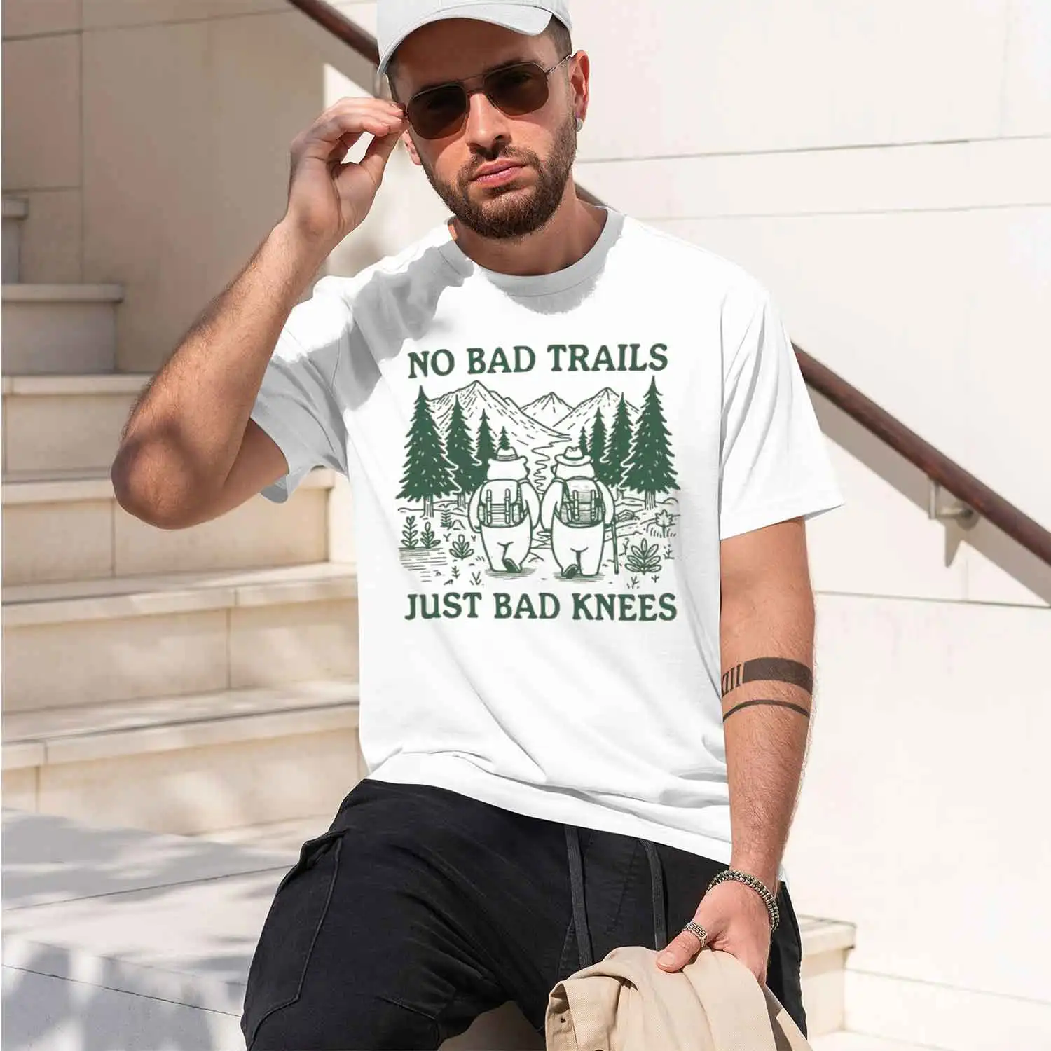 No Bad Trails Just Bad Knees T Shirt Funny Hiking T-Shirt Nature Lover Tee Family Camping Vaion Tshirt Adventure Tees 2026 New M