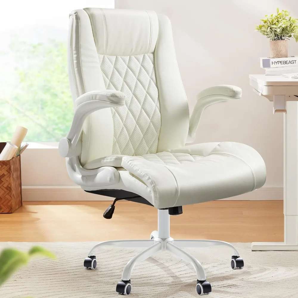 

Executive Office Chair w/ Flip-up Armrests,PU Leather Ergonomic Desk Chair Height-Adjustable Swivel Rolling Computer Desk Chair