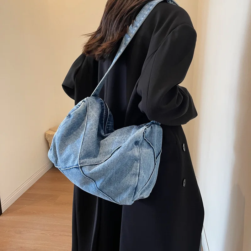 

Women Denim crossbody bag lazy style canvas bag large capacity shoulder bag
