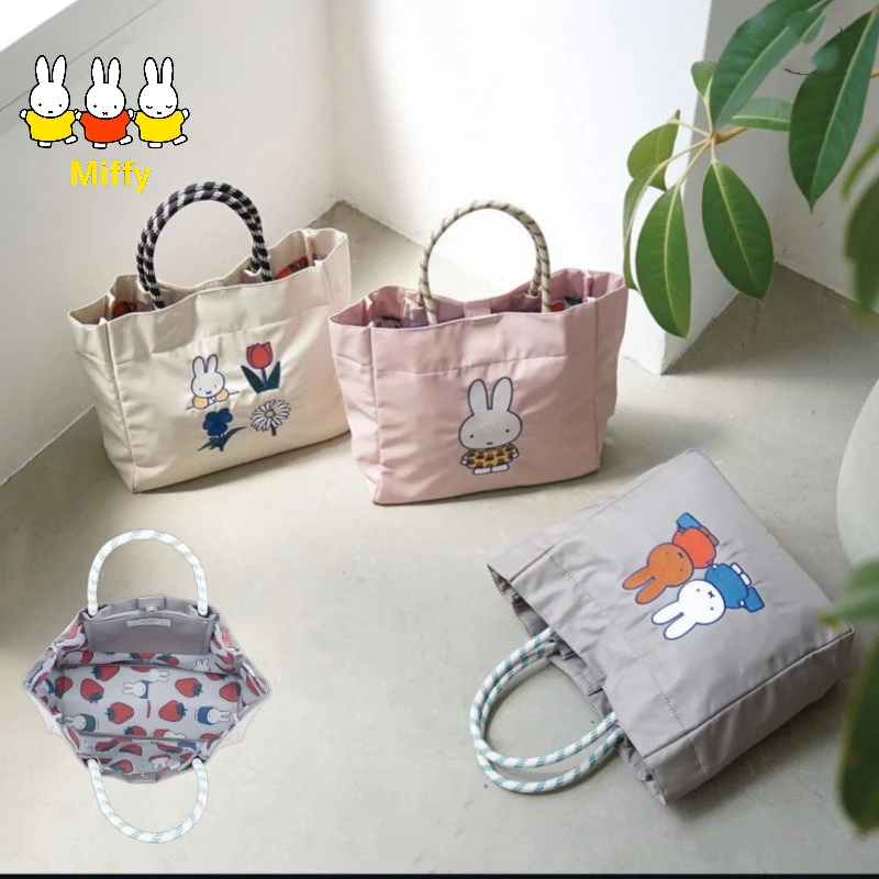 

Kawaii Miffy Tote Bag Cute Cartoon Embroidered Tote Bag with Drawstring Closure Cute Girls' Large Capacity Portable Commuter Bag