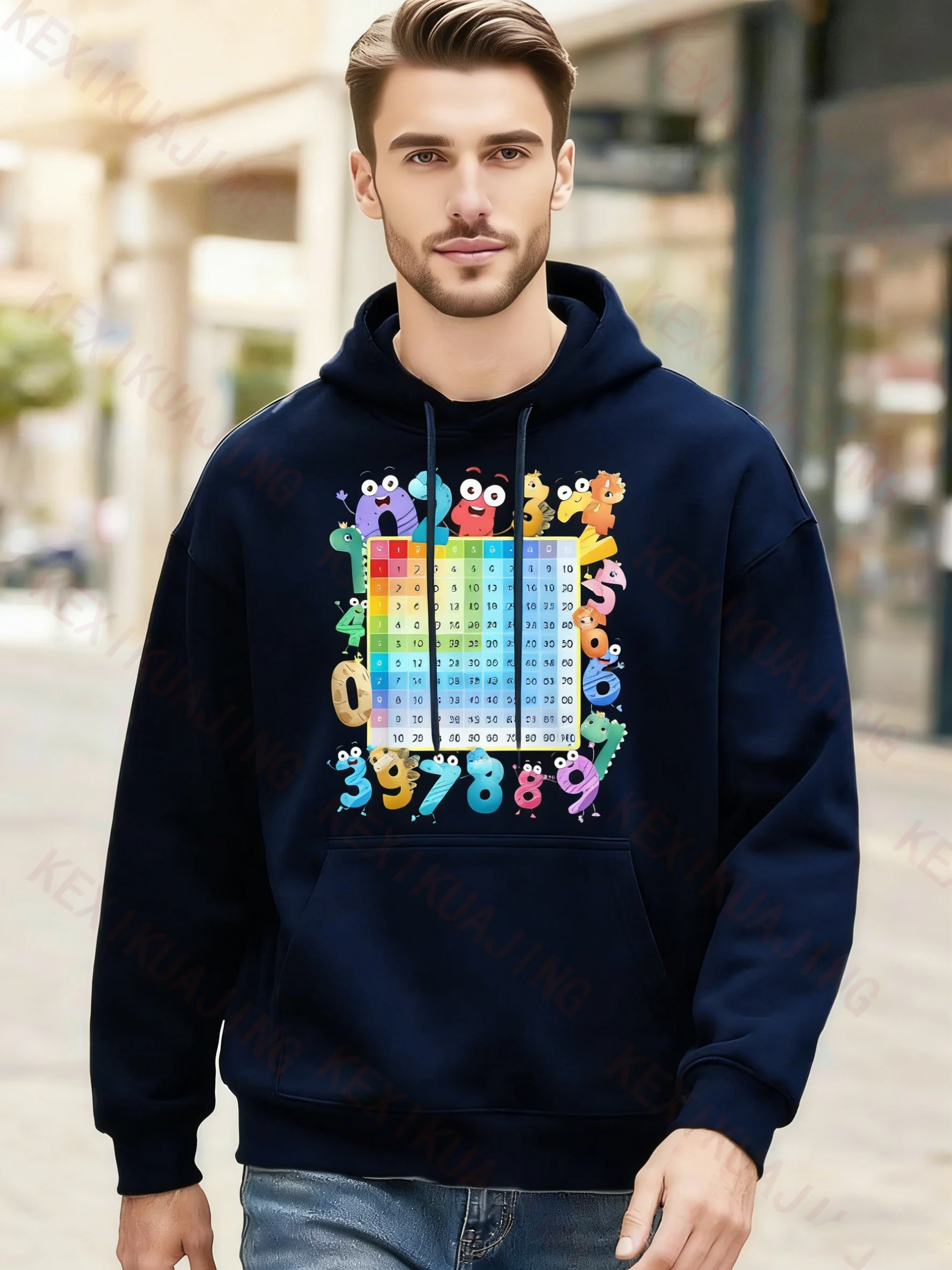 Men's Fun Dinosaur Math Hoodie with 1-10 Multiplication Table Chart