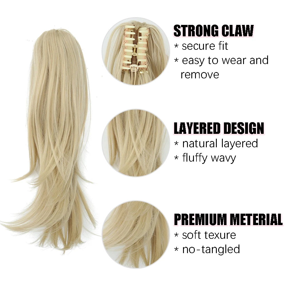 LISI GIRL Synthetic 18 inch Natural Wavy Claw Clip Ponytail Blonde Brown Fake Pony Tail For Women Hair Extension