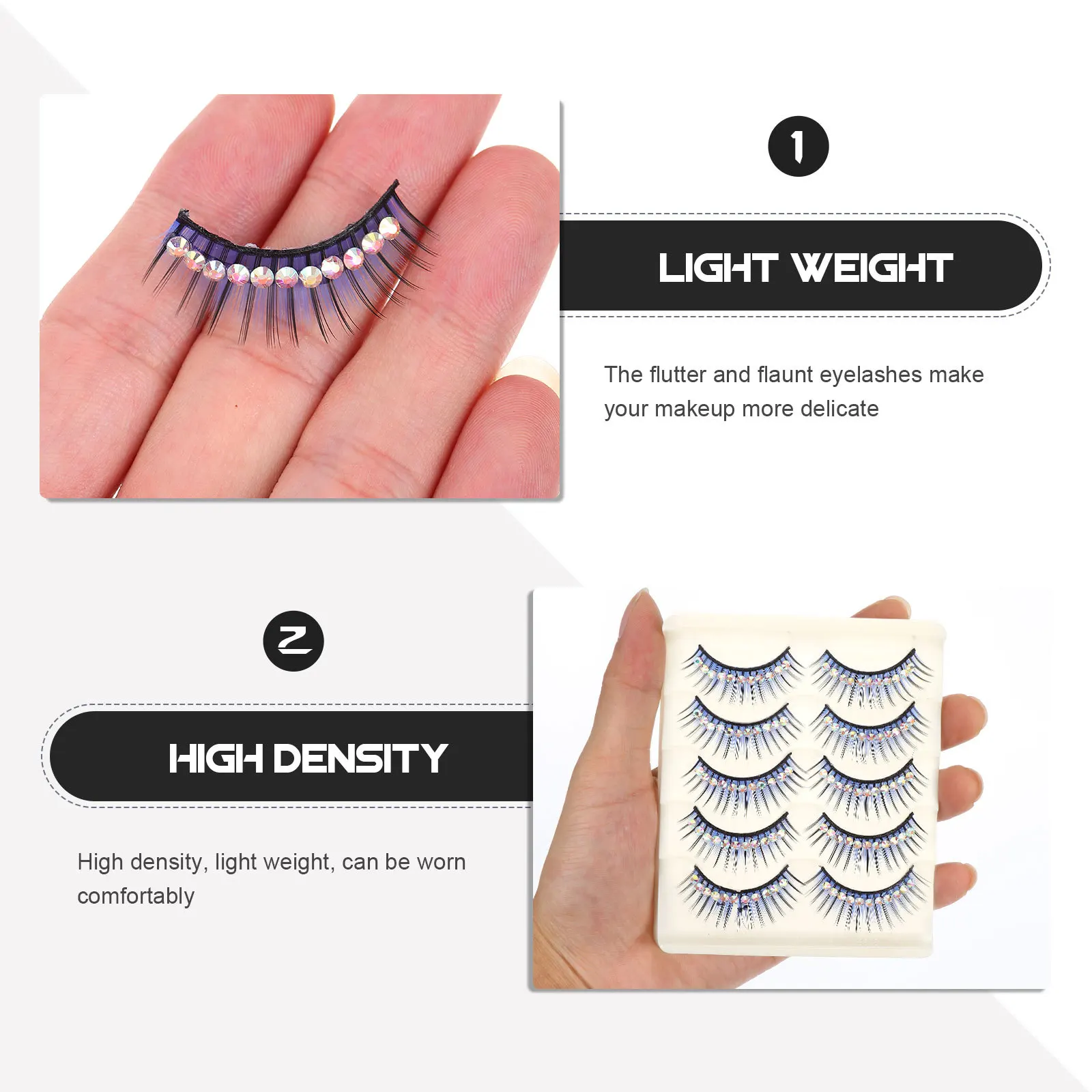 5 Paar dicke gefälschte Wimpern, Diamant-Dekor, sofortige Augen, glamourös, glänzend, für Bühnenpartys, Cosplay, Performance-Make-up