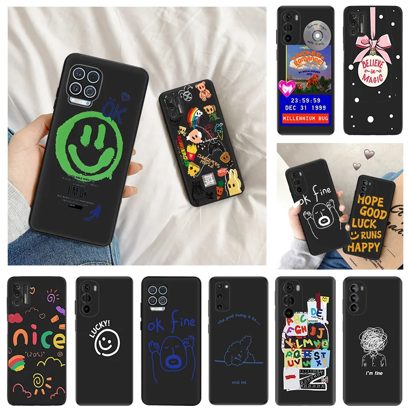 Ultra Thin Black Phone Case for Motorola G9 Edge 20 30 40 G50 G51 G60 G71 G22 G32 G52 G72 I'm Man fine Lucky Face Letters Cover