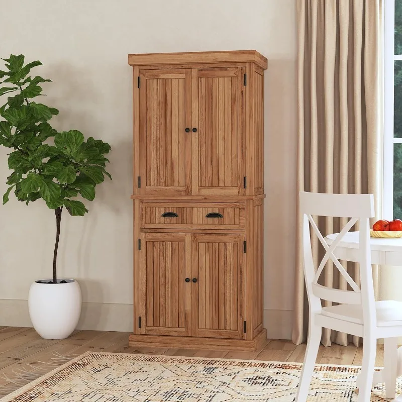 Natural Brown Maple Finish Kitchen Storage Cabinet Pantry with Drawers and Adjustable Shelves Can Hold Plenty of Items You Need