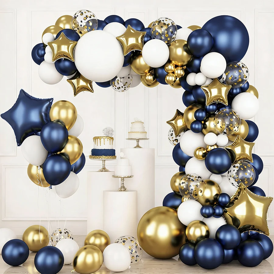 Wedding Supply Kit - Navy Blue Gold White Latex Balloons