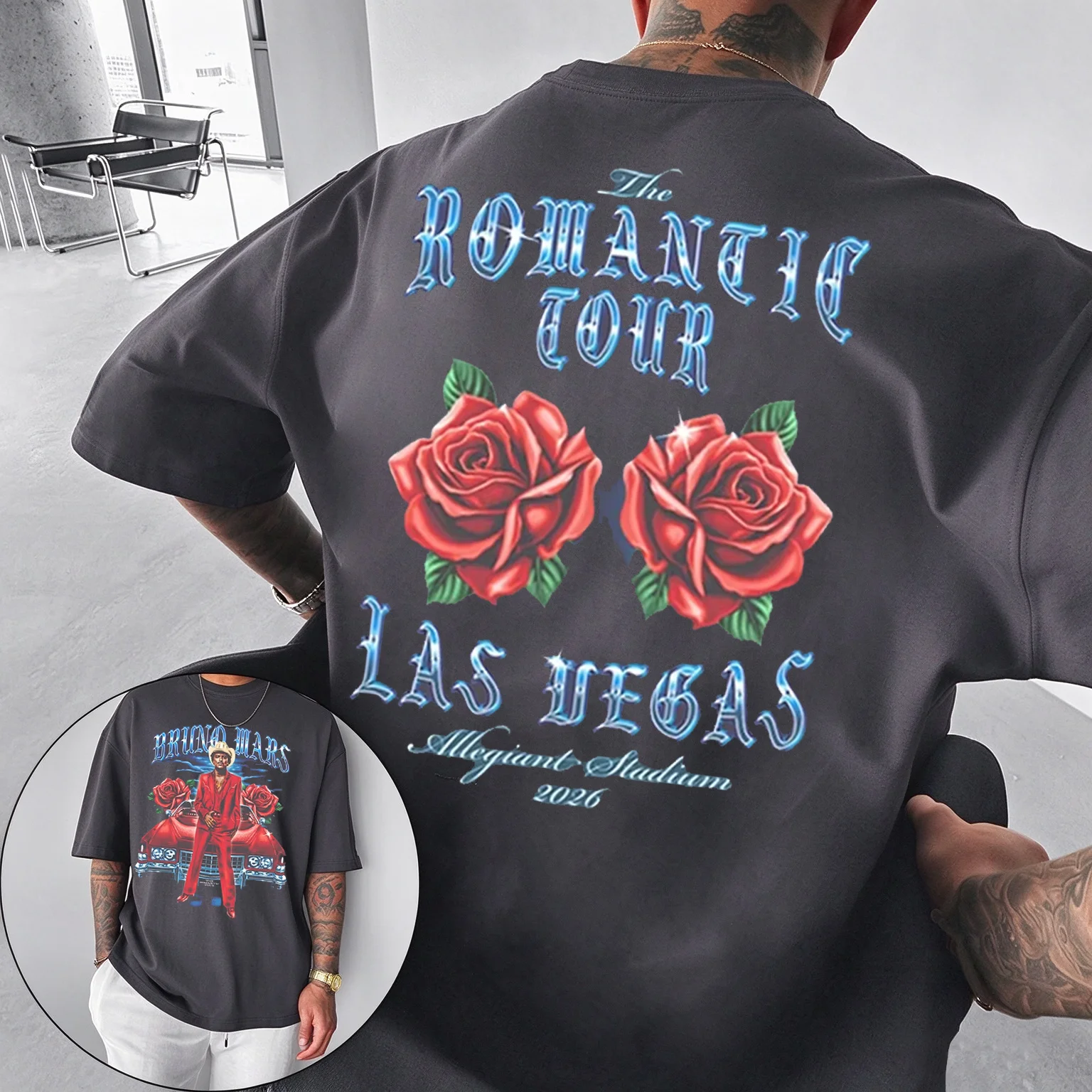 2026 Bruno Mars The Romantic Tour T-shirt Men and Women Summer Cotton Y2K Clothing Oversize Fashion Round Neck Short Sleeved Tee