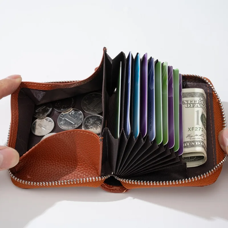 Card Id Holders First Cowhide RFID Change Credit Card Bag Leather Clip Organ Card Bag