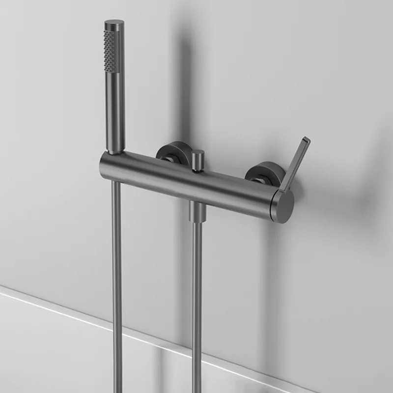 All-Copper Minimalist Gun Gray Shower Head & Bathtub Faucet - Hot & Cold Dual-Use Mixing Valve