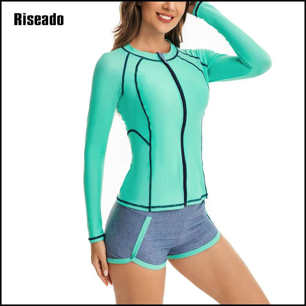 Womens Two Piece Long Sleeve Rash Guard UPF 50+ UV Sun Protection Swimsuit Surfing Suit with Boyshort