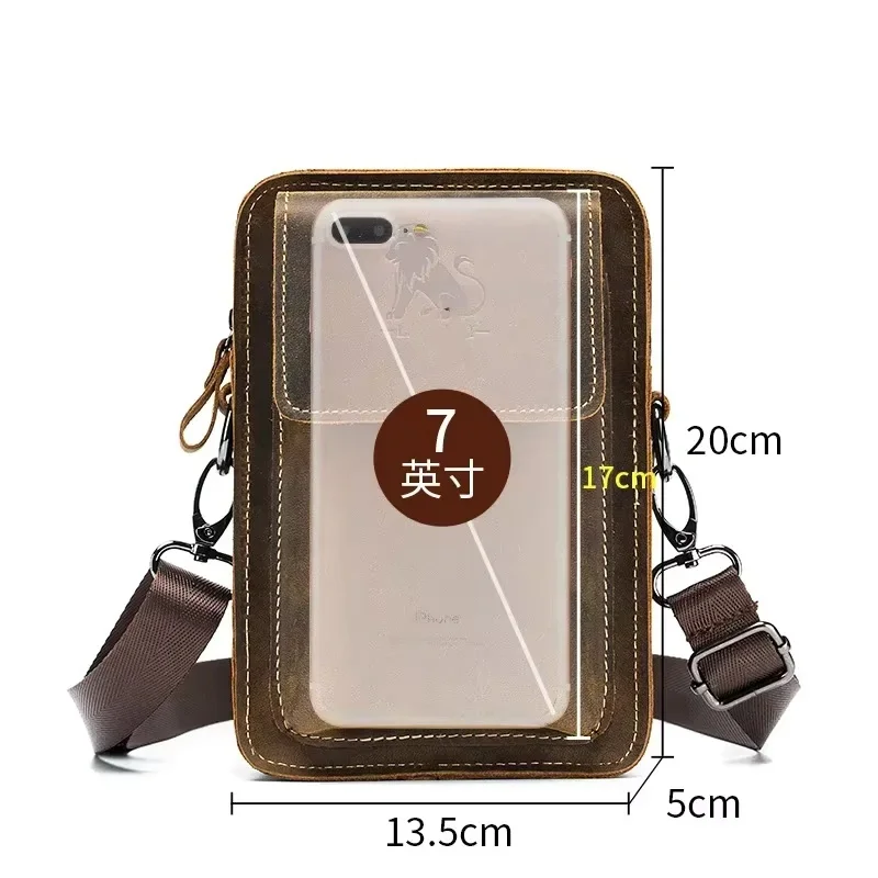 New Crazy Horse Cowhide Men's Multi functional Waist Bag Shoulder Crossover Phone Bag Men's Cross pack