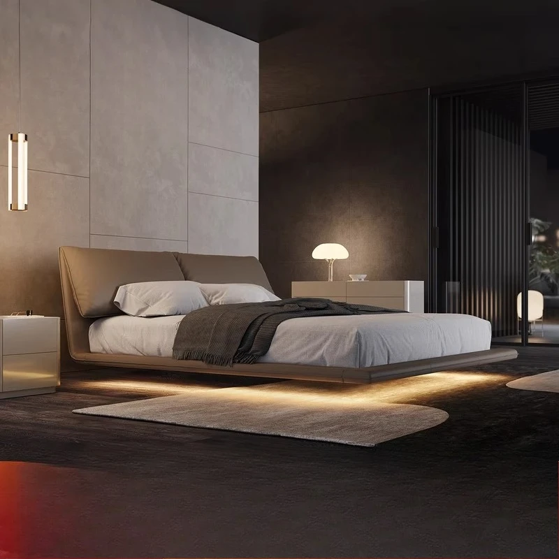 Light luxury, suspended leather, master bedroom double bed atmosphere
