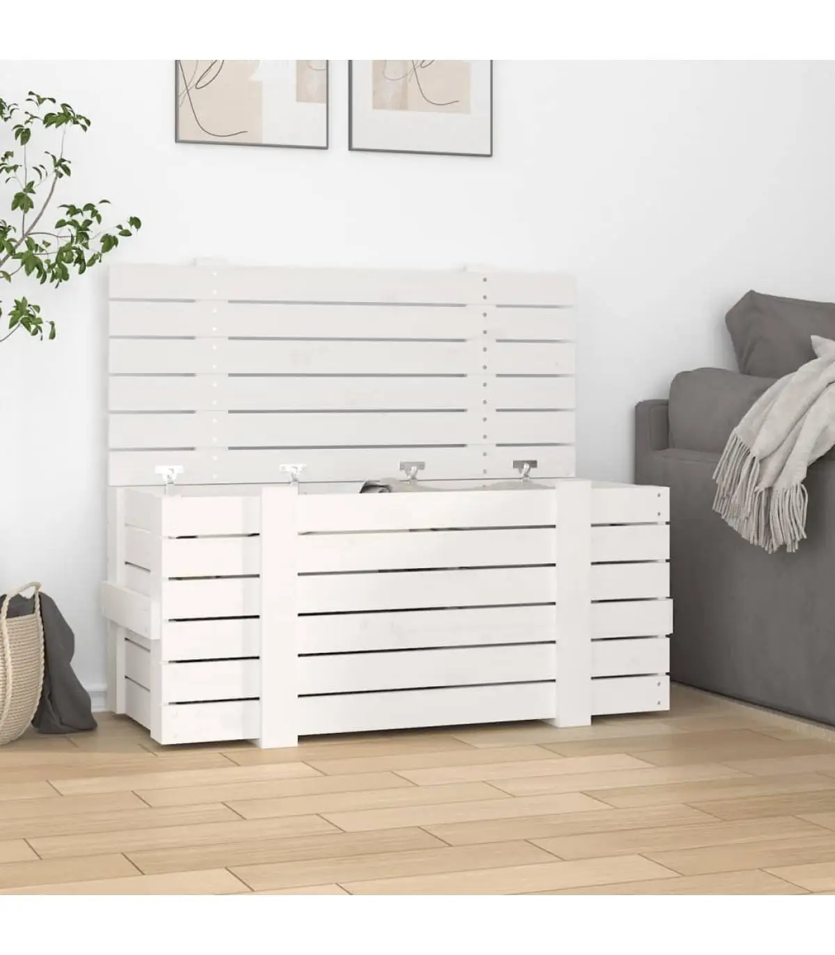 Storage baskets storage box solid wood pine White 91x40,5x42 cm