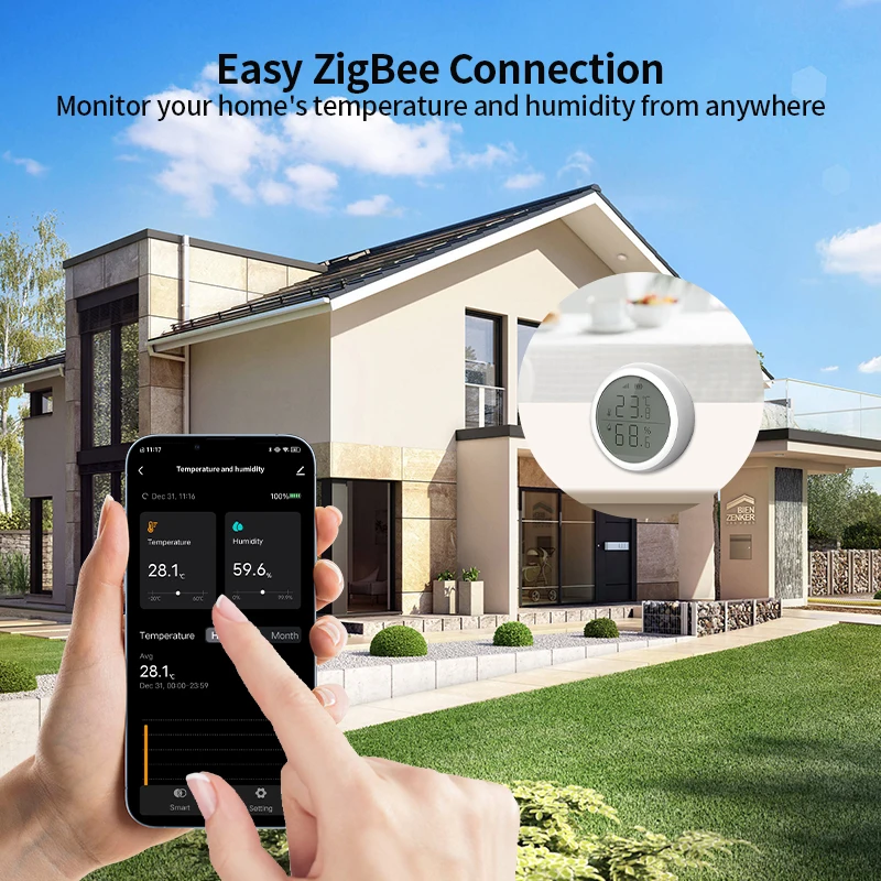 Tuya Smart ZigBee Thermometer Home مستشعر درجة الحرارة والرطوبة الداخلي شاشة LCD APP التحكم الصوتي Alexa Google Home