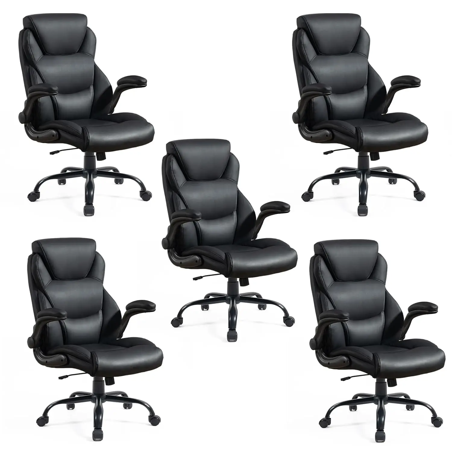 

400LBS Big Tall Executive Office Chair Leather Padded Flip-up Arms Swivel Rolling Home Office Black 5-Pack, Customized