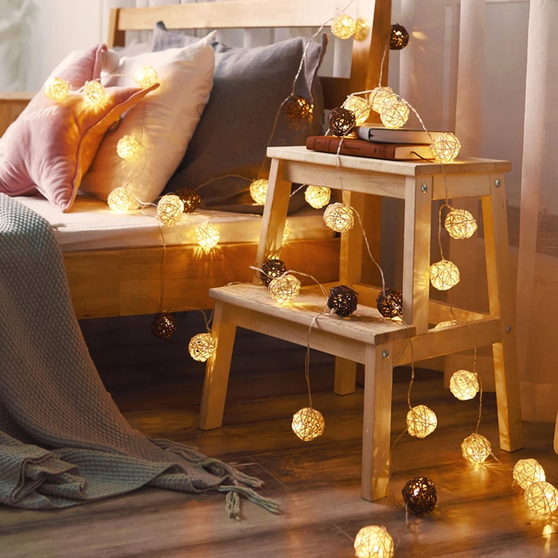 3m 20Led LED مصباح فلاش مصباح المكونات سلسلة مصباح كرة من السلال رومانسية مصباح الزفاف غرفة مصباح للزينة بطارية النيون مصباح غرفة