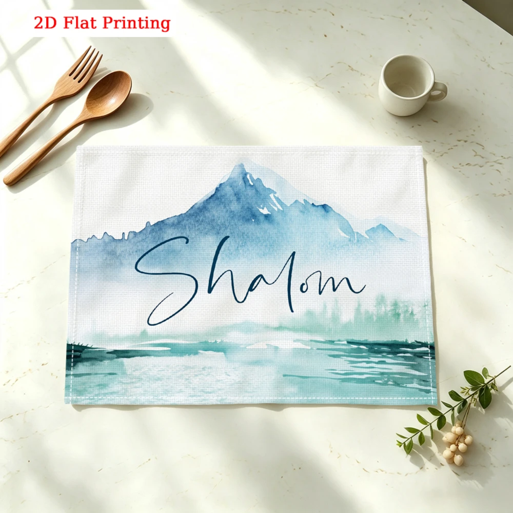 Shalom Mountain Watercolor Kitchen Placemat Shalom Mountain Landscape Linen Pad Dish Coffee Cup Table Mat 1PC 30x40cm