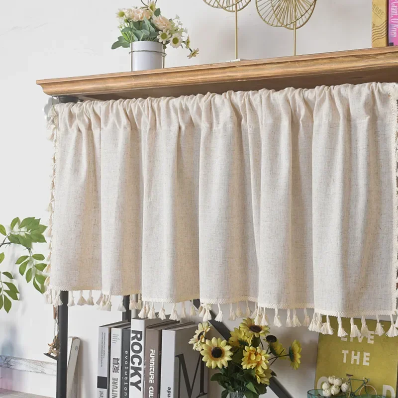 Cotton Linen Kitchen Curtains Handmade Short Curtain Tassels Window Valance Cafe Curtain Tiers for Farmhouse Bedroom Rod Pockets