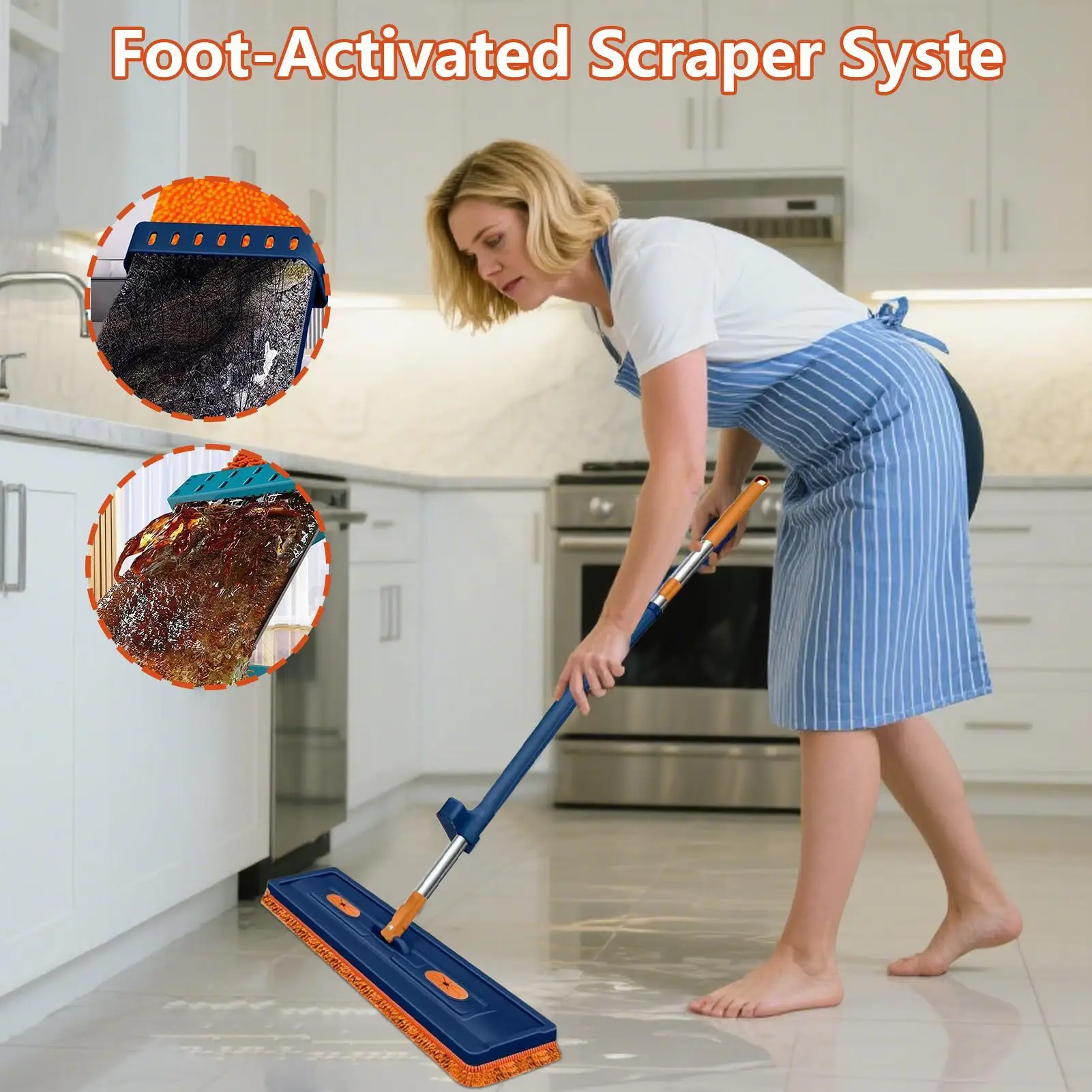 

Плоская швабра 16,54 дюйма с длинной ручкой, швабра для очищения пола, вращающийся на 360 градусов инструмент для чистки для бытовой квартиры, отеля, дома, общежития