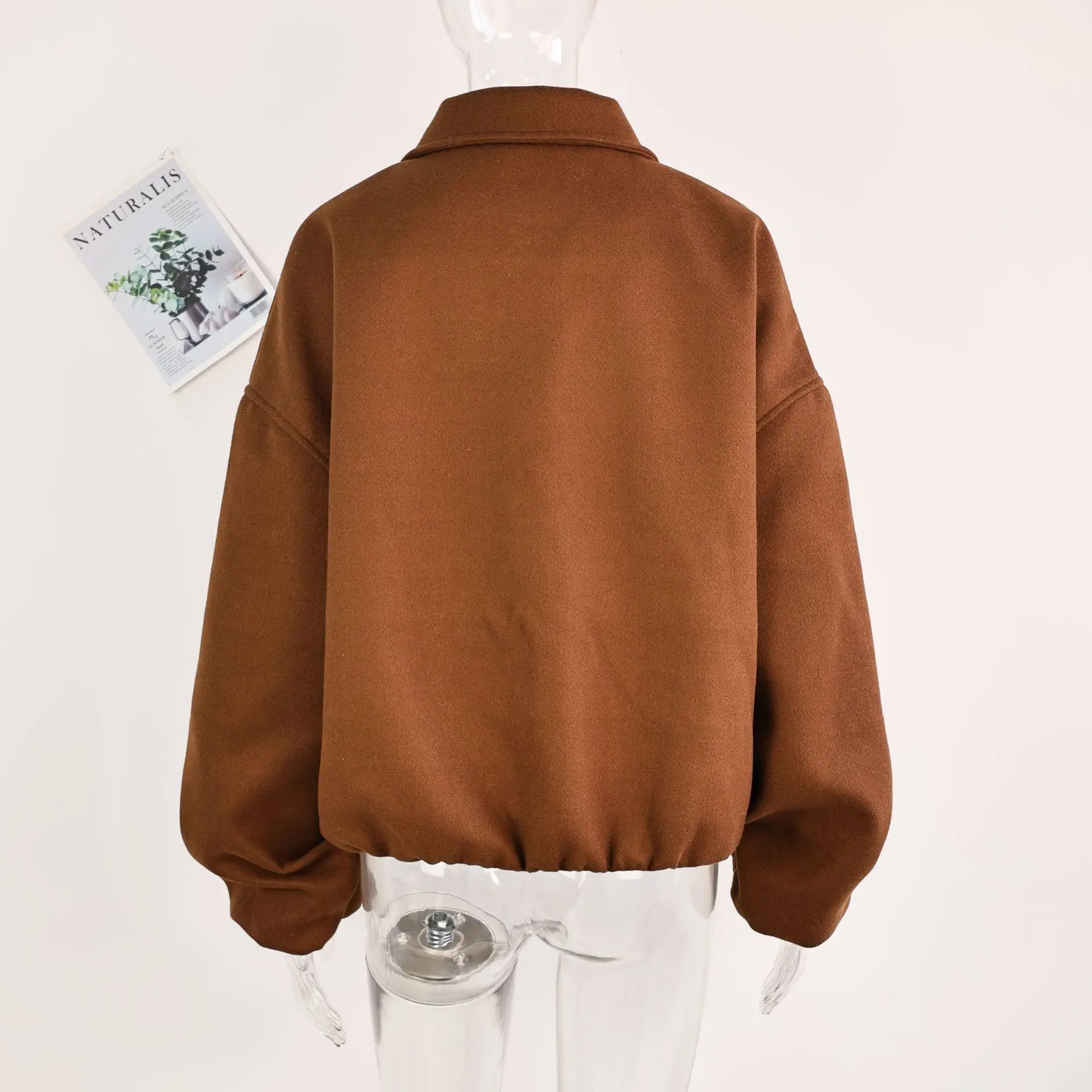 2025年春秋 レディース クロップド オーバーサイズ ジャケット レトロ マルレッド ブラウン カジュアル ルーズフィット コート ヴィンテージ ユーティリティスタイル