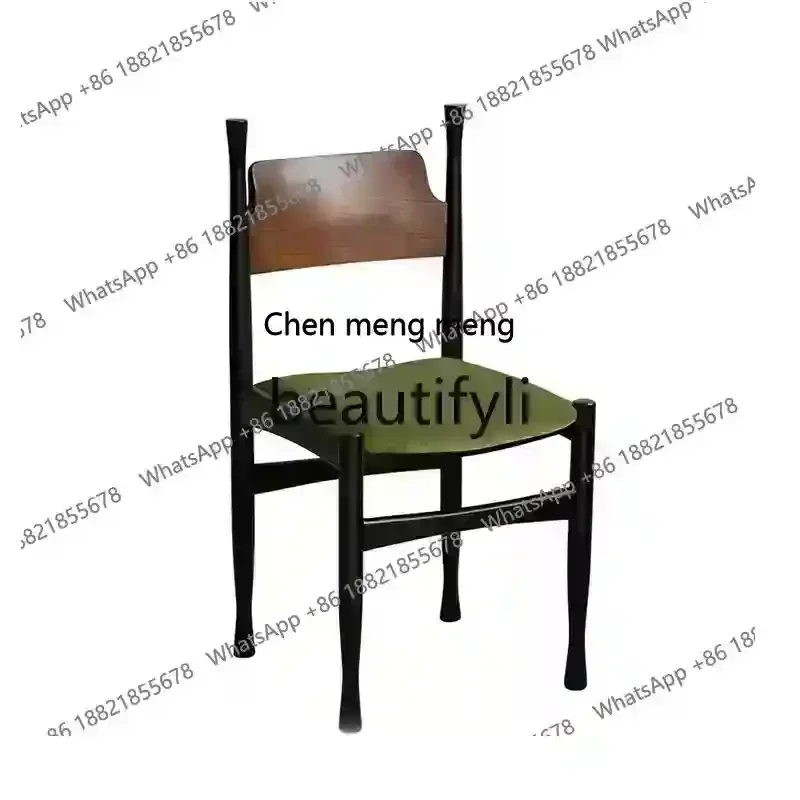 Nordic second-hand solid wood dining chair home French retro light luxury designer upholstered back chair