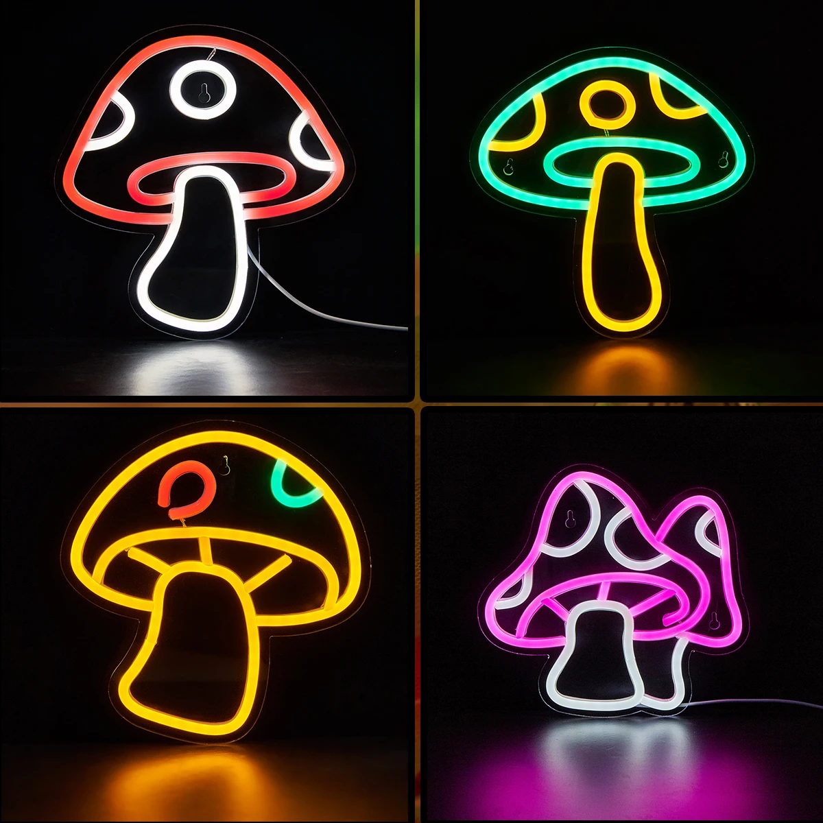 Chi-buy LED Neon Mushroom USB Powered Neon Signs Night Light 3D Wall Art & Game Room Bedroom Living Room Decor Lamp Signs