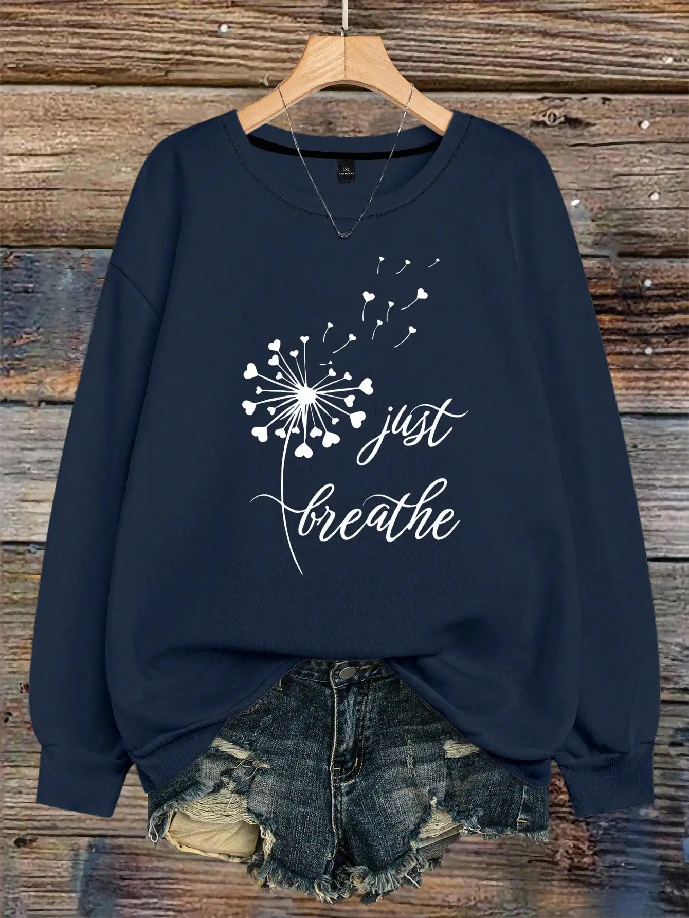 

Женская свободная толстовка с принтом «Сердце из одуванчиков» и надписью «Just Breathe», повседневный топ для осени и зимы