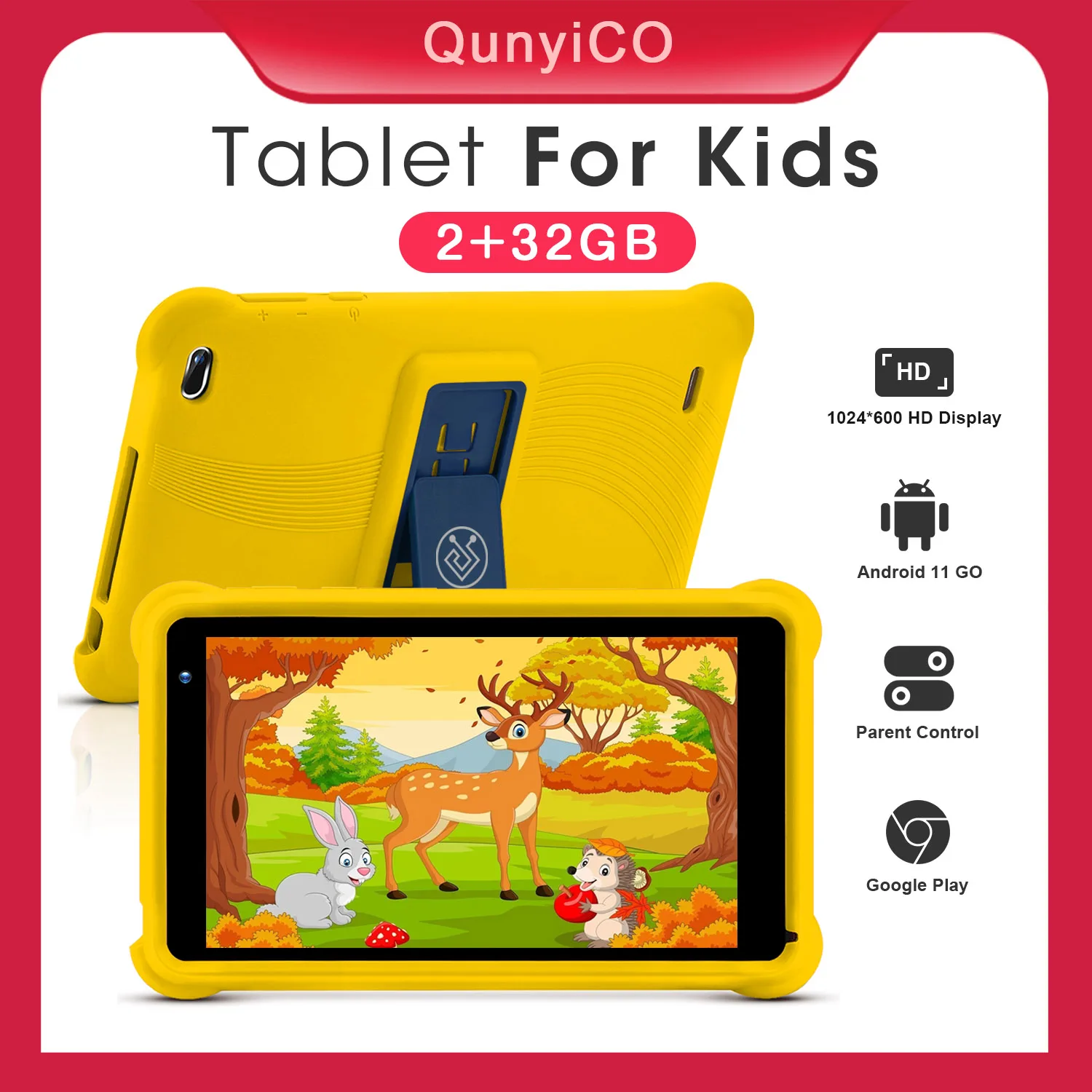 7 Inch Android Kinder Tablet PC Für Studie Bildung Kinder Tablet Mit Silikon Fall 2 + 32GB Google Spielen wiFi Tablet mit Halter