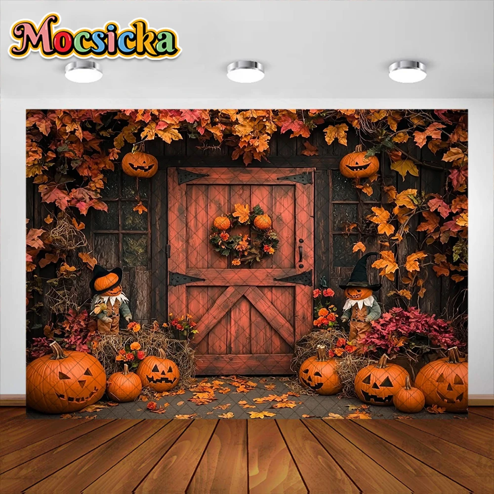 Halloween Fotografie Hintergrund fallen Ahornblatt Kürbis Girlande Urlaub Dekoration Kinder Party Foto Hintergrund Studio Requisiten