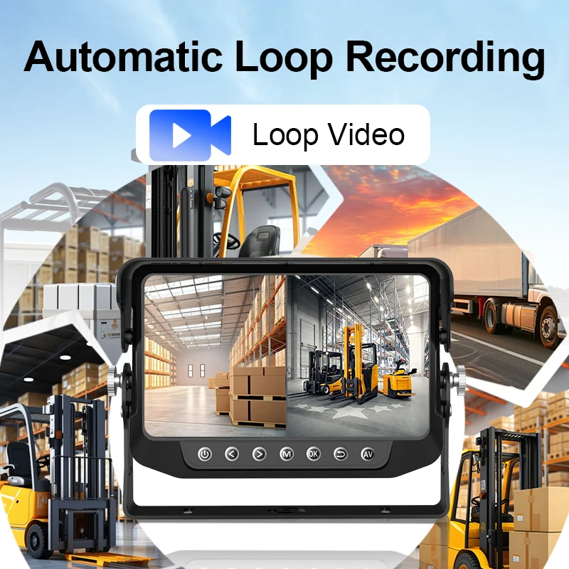 شاشة IP67 مقاومة للماء مع لاسلكي مغناطيسي للرؤية الجانبية وعكس احتياطي للرافعة الشوكية، مع بنك طاقة يعمل بالطاقة الشمسية