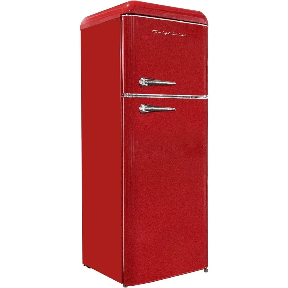 EFR756-RED EFR756، ثلاجة ريترو بحجم شقة ببابين مع فريزر علوي، مقابض كروم، 7.5 قدم مكعب