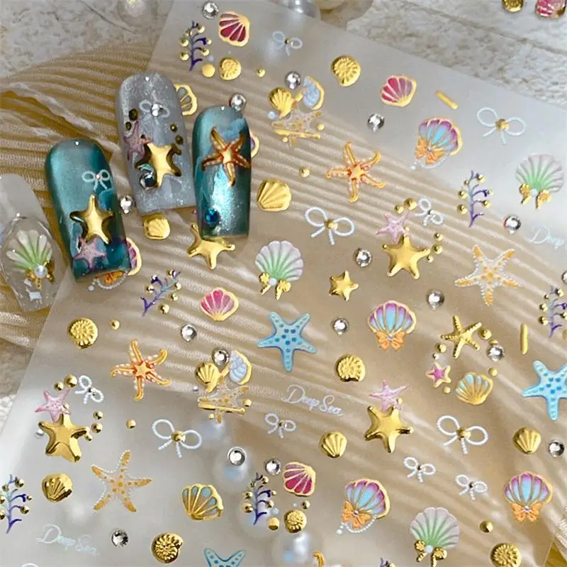 Summer 3D Beach Ocean Nail Art Stickers Shell Starfish Sticker Clams Conch Coral Sea Nail Decoration Manicure Salon Decals DIY.