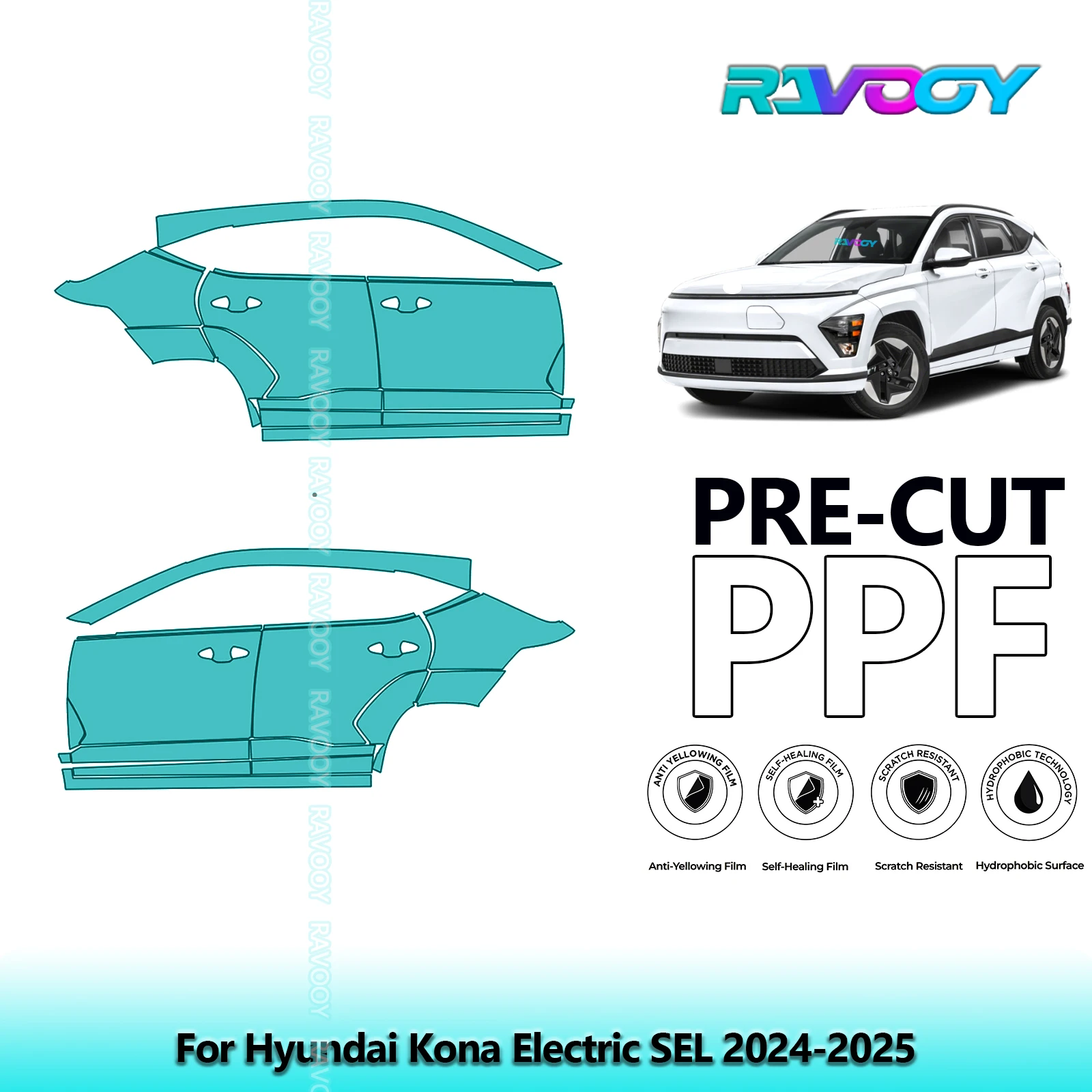 

For Hyundai Kona Electric SEL 2024-2025 8.5mil Clear Matte Pre-Cut PPF Door & A/B Pillar Kit TPU Paint Protection Film Set
