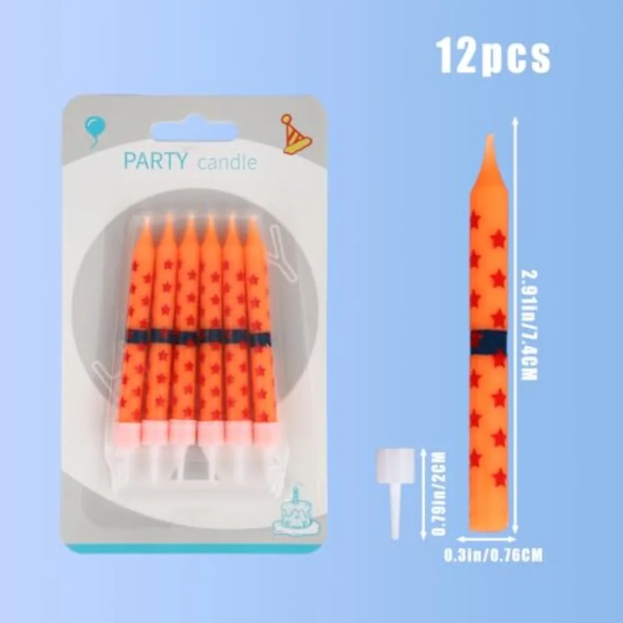 12 قطعة من شموع عيد الميلاد ذات طابع الرسوم المتحركة باللونين الأصفر والأحمر مطبوعة على شكل كعكة عيد الميلاد وشموع تزيين الكب كيك للأولاد والزوجة