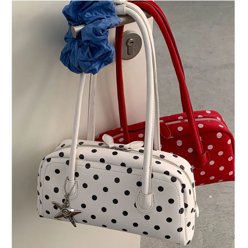 

Korean-style Polka Dot Women Handbag Retro Large Capacity Shoulder Bag Underarm Bag High-quality Minimalist Bowling Bag Tote Bag
