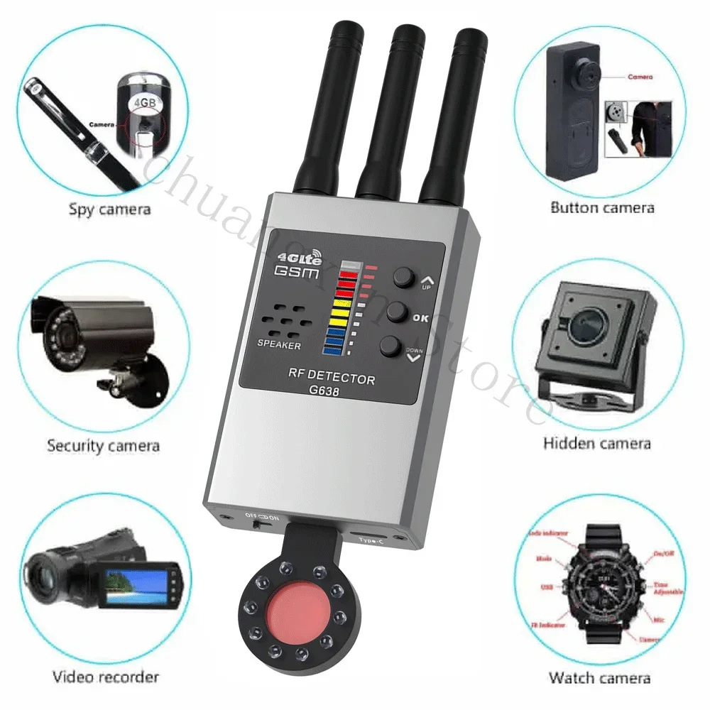 Radio Anti-Spy RF Signal Detection Camera GSM Audio Bug Finder GPS Signal Lens RF Tracker Detect Anti Candid IR Camera Detector